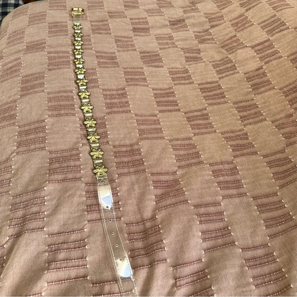 Vintage Clear Plastic and Brass tone Flower Embellished Belt - Picture 9 of 15